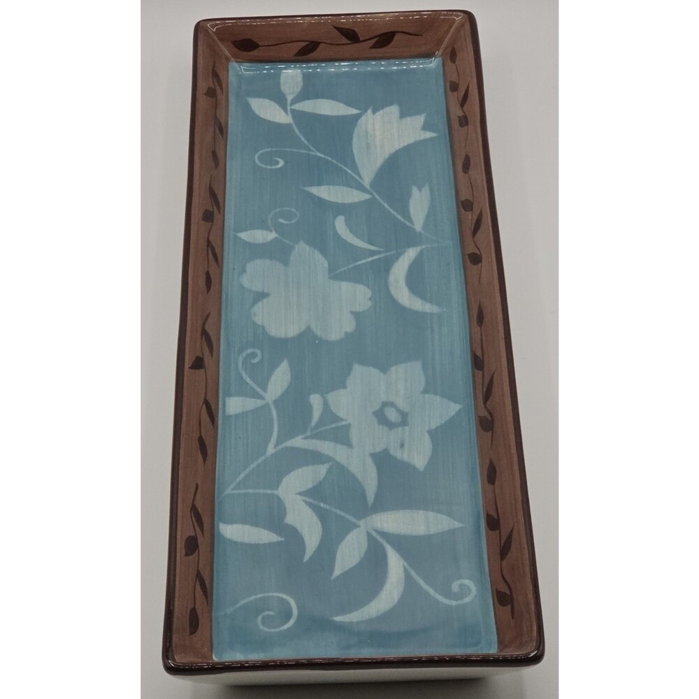 Pfaltzgraff Patio Garden Rectangular Serving Tray Floral Stoneware